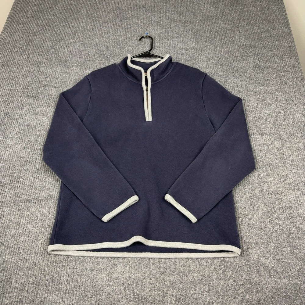 LL Bean Pullover Mens M Navy Quarter Zip Cotton Mock Neck Classic Knit